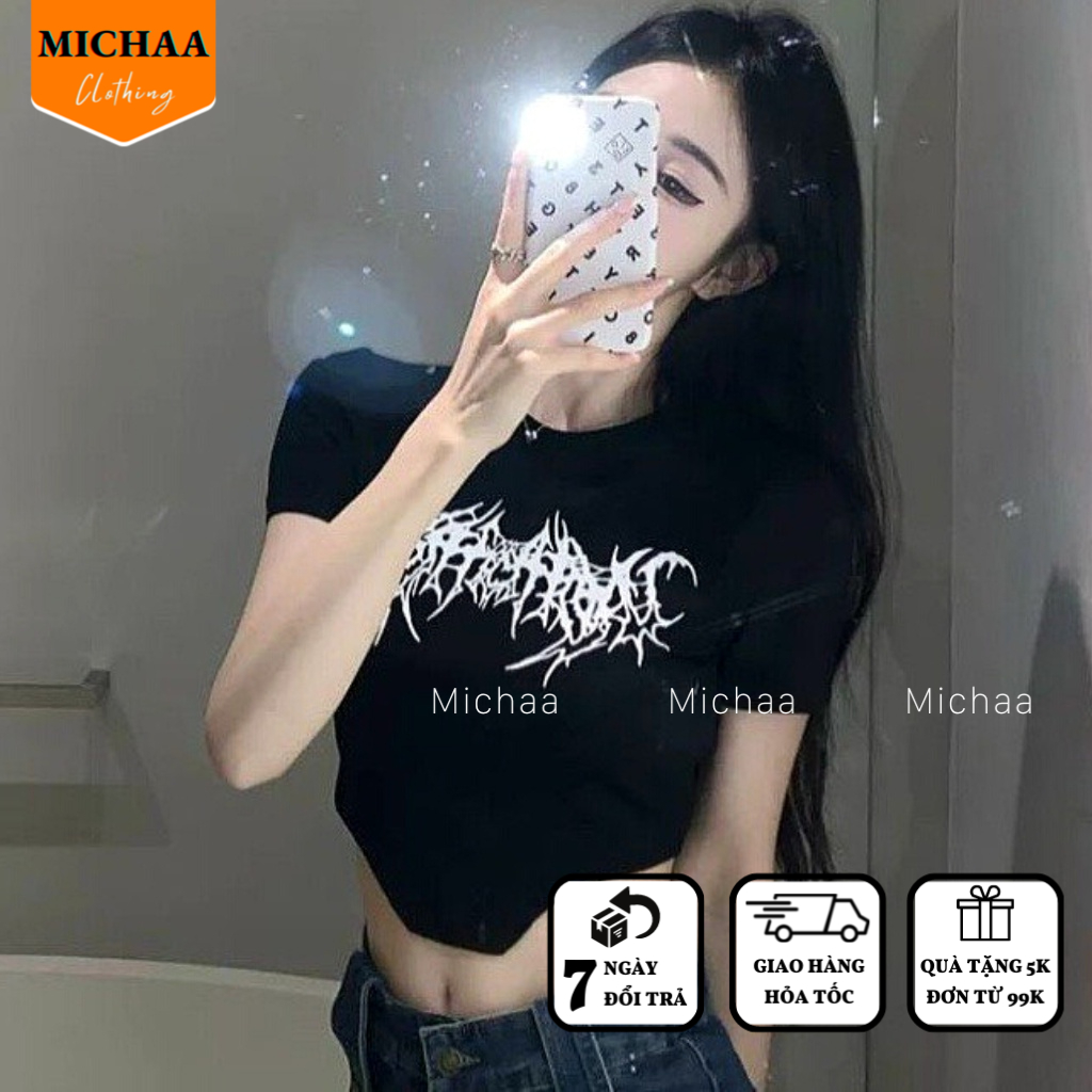 Áo Croptop Nữ SPIDER Tay Ngắn Ôm Body, Áo Thun Croptop Kiểu Sexy Chất Thun Borip - MICHAA CR66