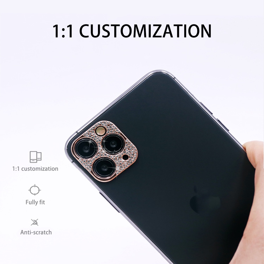 Miếng dán đính kim cương giả bảo vệ ống kính camera Cho iPhone 11 12 13 14 Pro Max