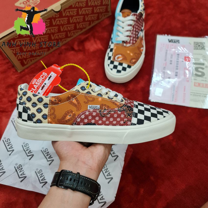 Giày sneaker nam nữ vans era tiger patchwork màu thổ cẩm cổ thấp