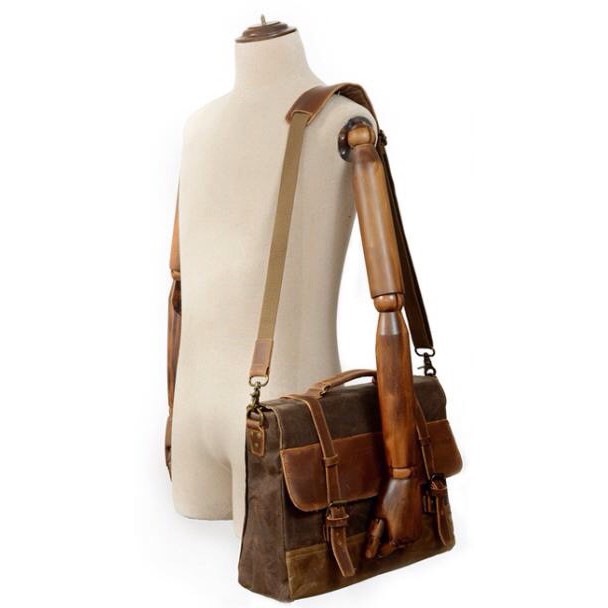 Túi xách Vintage vải sáp dầu, da bò sáp - CLASSIC T02