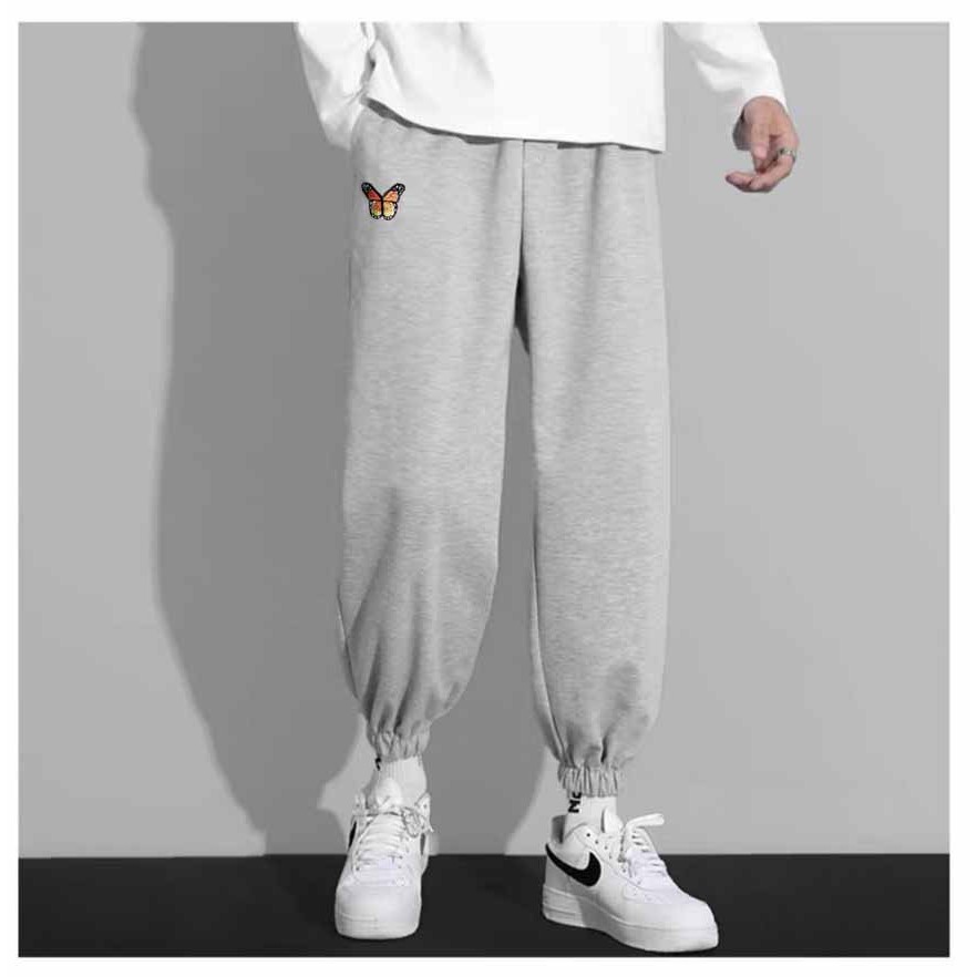 Quần Jogger Nỉ Ống Rộng Rút Dây Thêu bướm Nam Nữ Unisex, mặc 2 kiểu Bo Gấu và xuống Ullzang