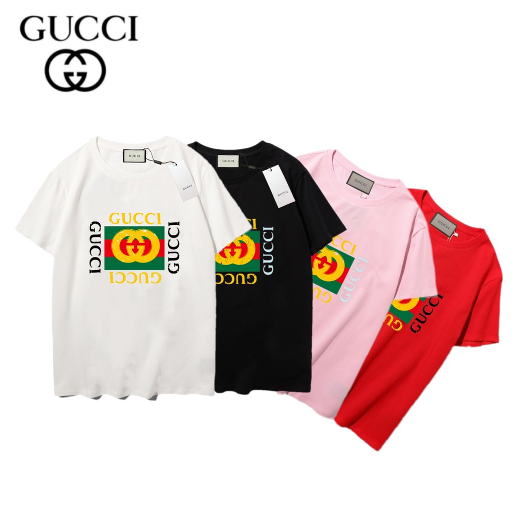 Áo Thun Tay Ngắn Chất Liệu Cotton In Chữ Gucci Thời Trang Dành Cho Cả Nam Và Nữ