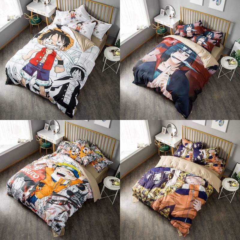 Bộ chăn ga vỏ gối 4 trong 1 3 trong 1 chất lượng cao in họa tiết hoạt hình One Piece Luffy