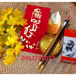 MỰC NHŨ VÀNG, MỰC TÀU, MỰC VIẾT THƯ PHÁP NƯỚC PHA SẴN ( Màu Đen + Nhũ Vàng)