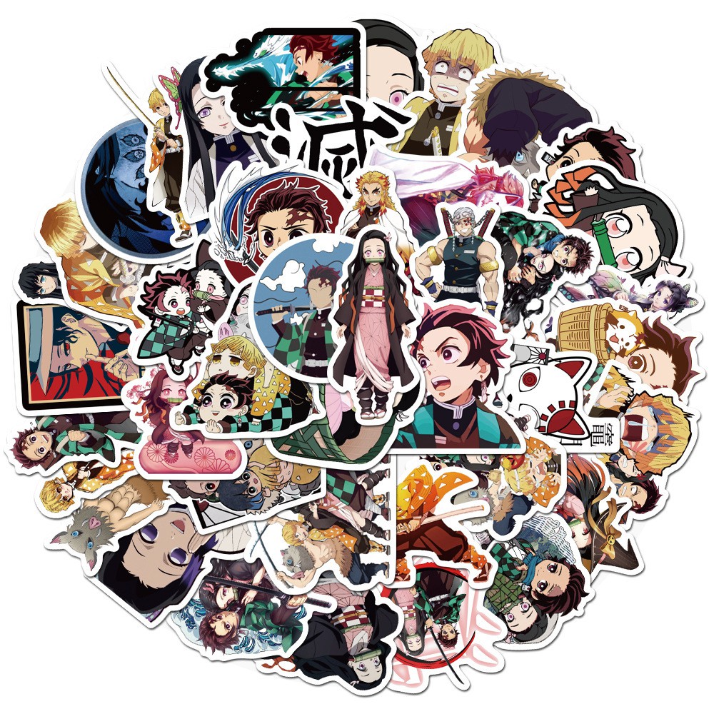 Bộ 50 sticker dán họa tiết anime Demon Slayer dùng dán laptop trang trí độc đáo