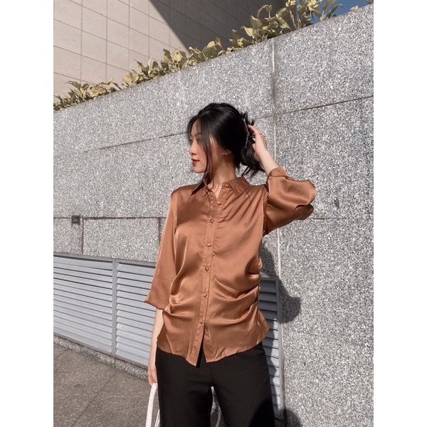 SISTERSISTER - Áo sơ mi lụa nhún eo Quinn