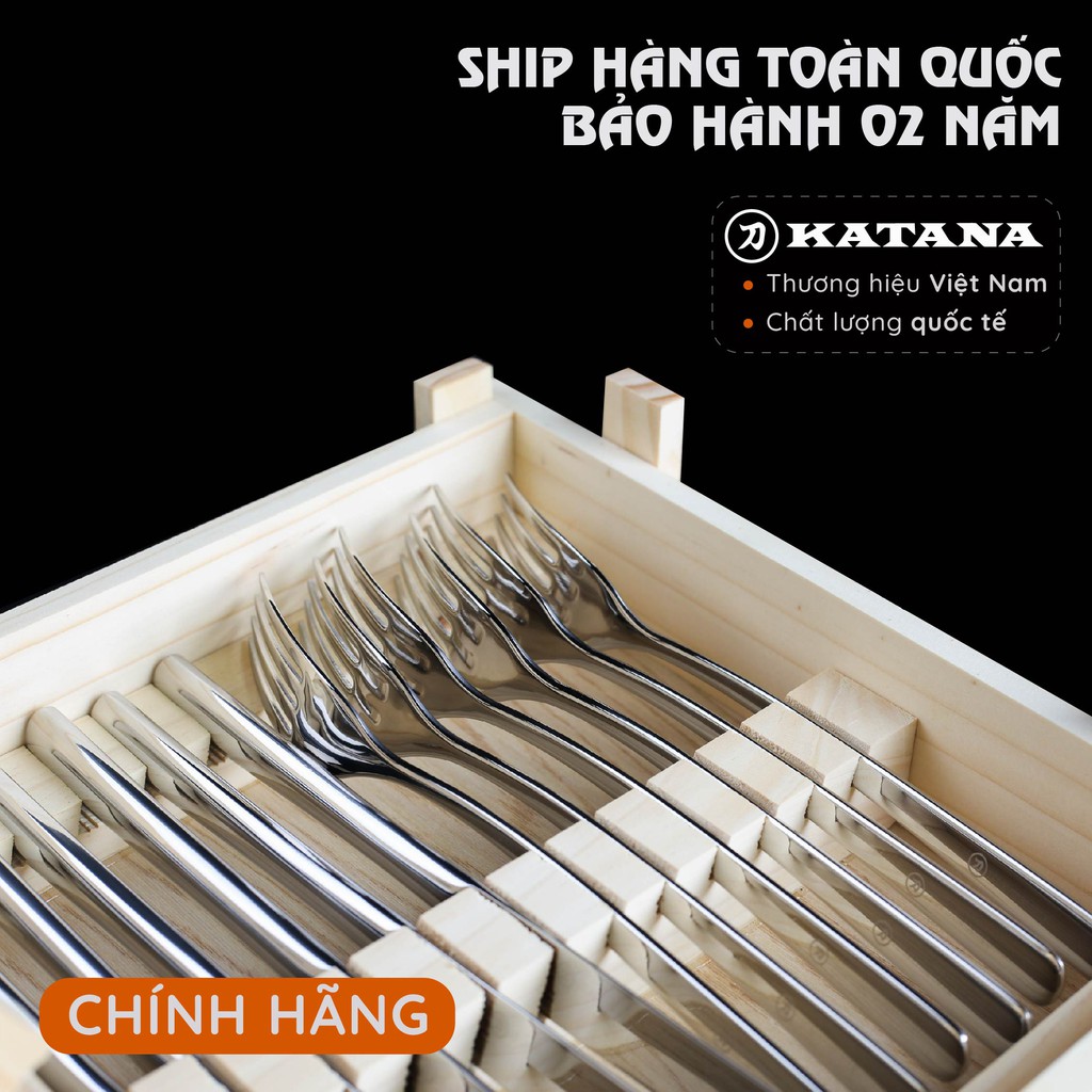 Set 12 chiếc dao dĩa KATANA Steak Hộp gỗ cao cấp - KATASTK01