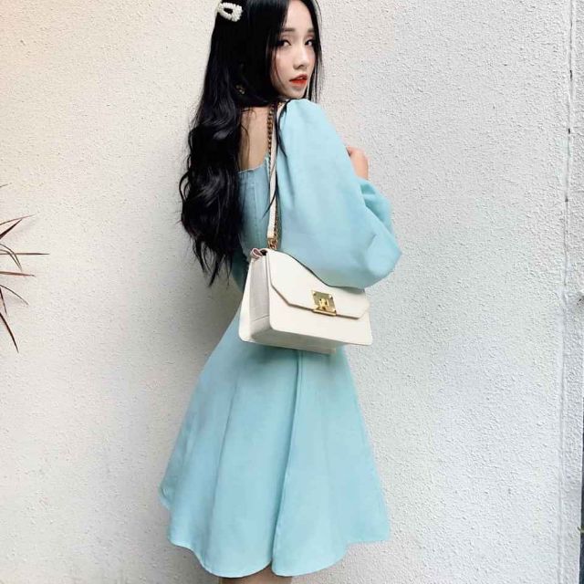 Đầm xòe tay phồng nhiều màu