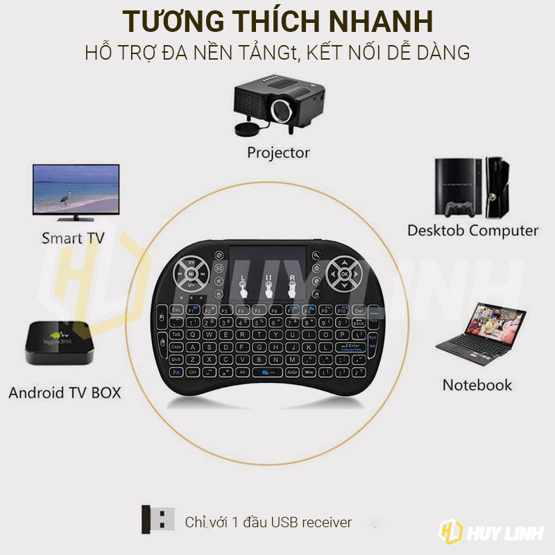 [ Pin sạc] Bàn phím kiêm chuột mini không dây UBK500 - Có Touchpad đa chạm sử dụng trên TV Box, Smart TV Android