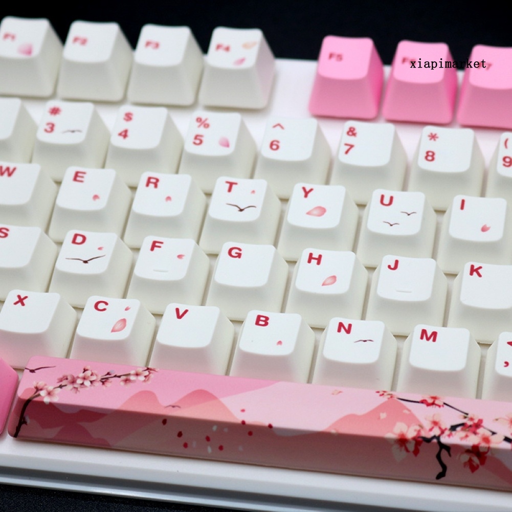 LOP_104 Keys PBT Pink Sakura Pattern Keycaps Replacement Set Keyboard Accessory