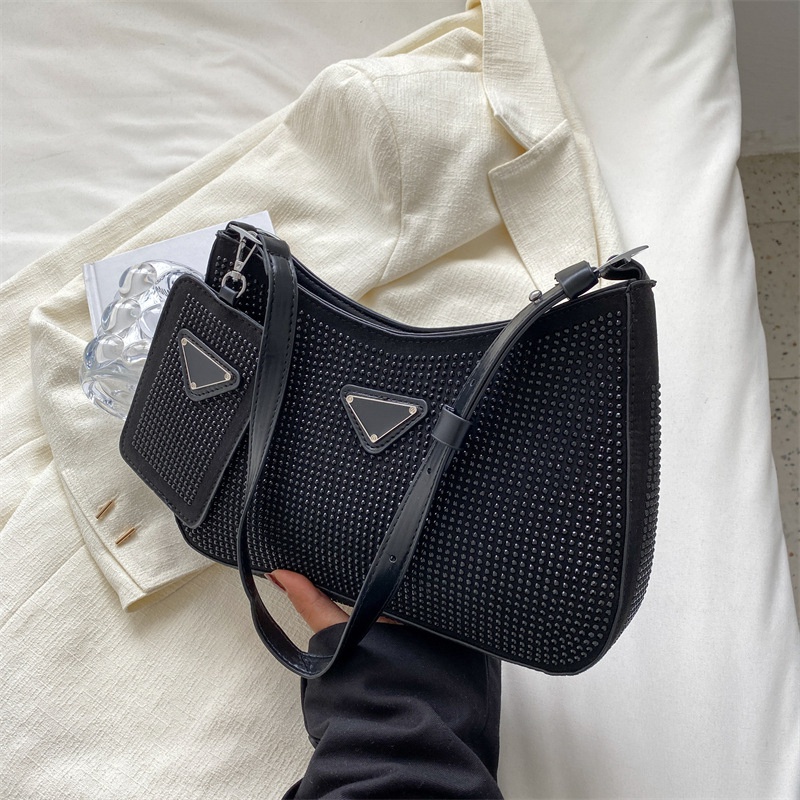 Set Túi Xách Đeo Vai + Ví Cầm Tay Đính Kim Cương Giả Đơn Giản Thời Trang 2022 Cho Nữ