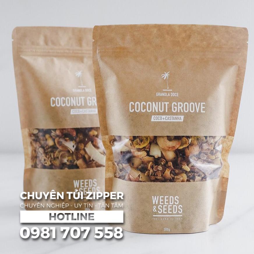 Túi Zip Mini Đựng 100gr Bột, Túi Zipper Giấy Kraft 10x15 Đáy Đứng Có Cửa Sổ _ALY