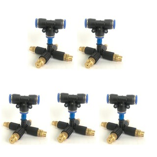 Set 5 Vòi phun sương 4 cửa đầu đồng dùng cho ống phun sương 8mm hoặc 10mm hoặc 12mm, không có van chống nhỏ giọt.