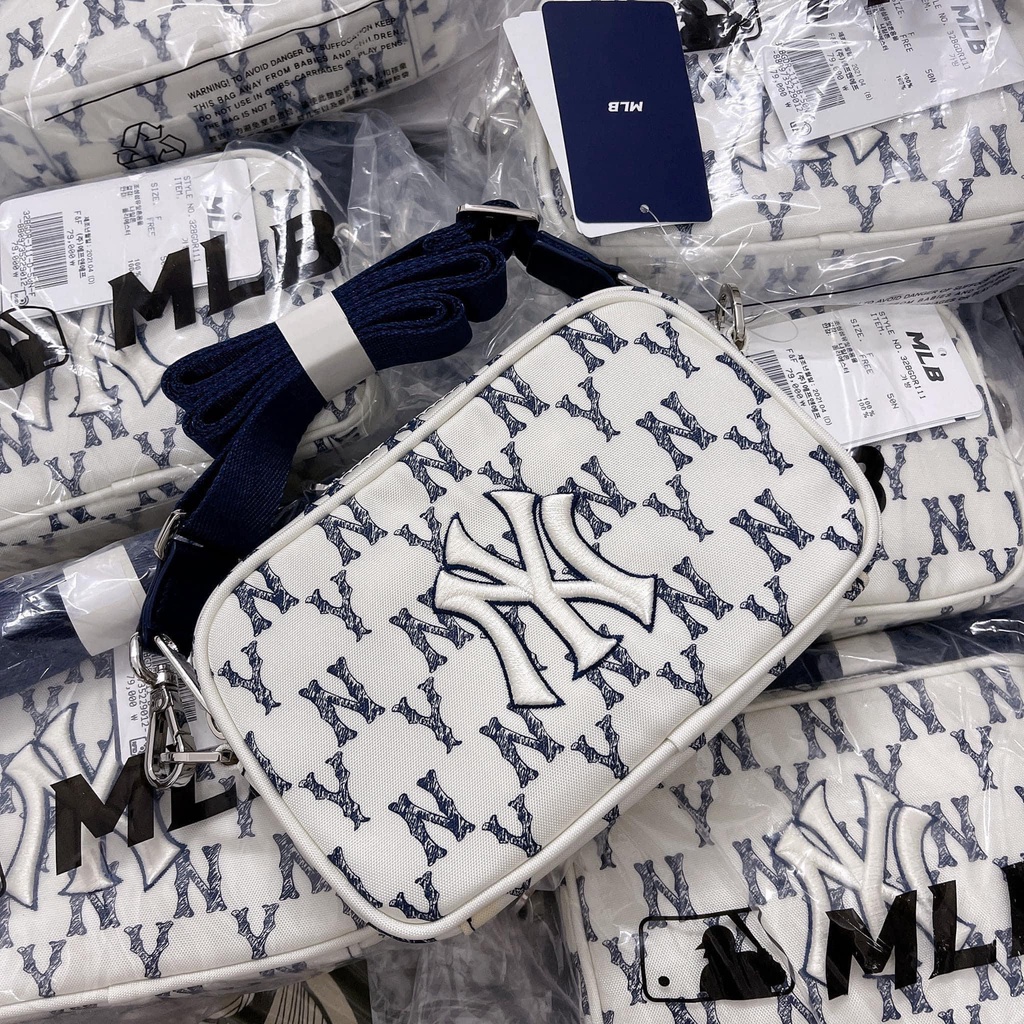 (CHÍNH HÃNG) Túi MLB mono trắng mono big 18cm unisex nam nữ