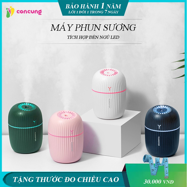 Máy phun sương tạo độ ẩm, khuếch tán tinh dầu tích hợp đèn ngủ led giúp giấc ngủ sâu và dễ chịu Bảo hành 12 tháng