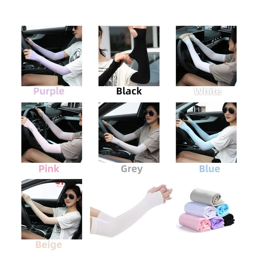 Cặp Găng Tay Chống Nắng/ Tia Uv Bằng Lụa Lạnh Có Lỗ Xỏ Ngón Cho Nam Và Nữ