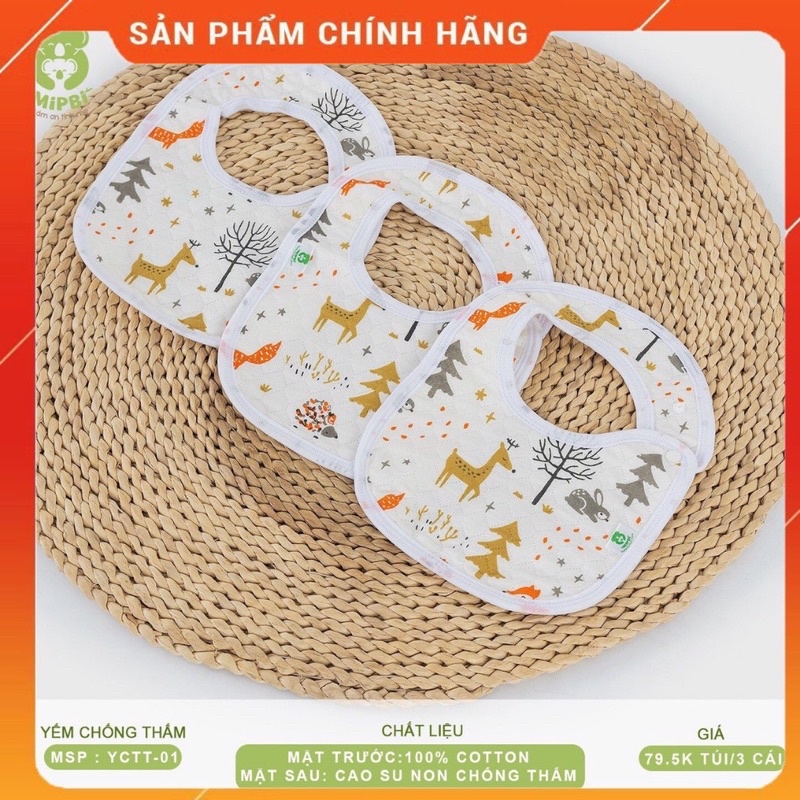 Set 3 Yếm Chống Thấm 100% Cotton Mipbi Siêu Cao Cấp