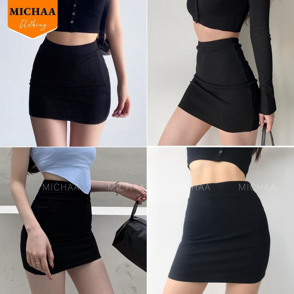 Chân Váy Ngắn CHỮ A Ôm Body Thun Gân, Chân Váy Có Lót Trong Lưng Cạp Cao Tôn Dáng - MICHAA
