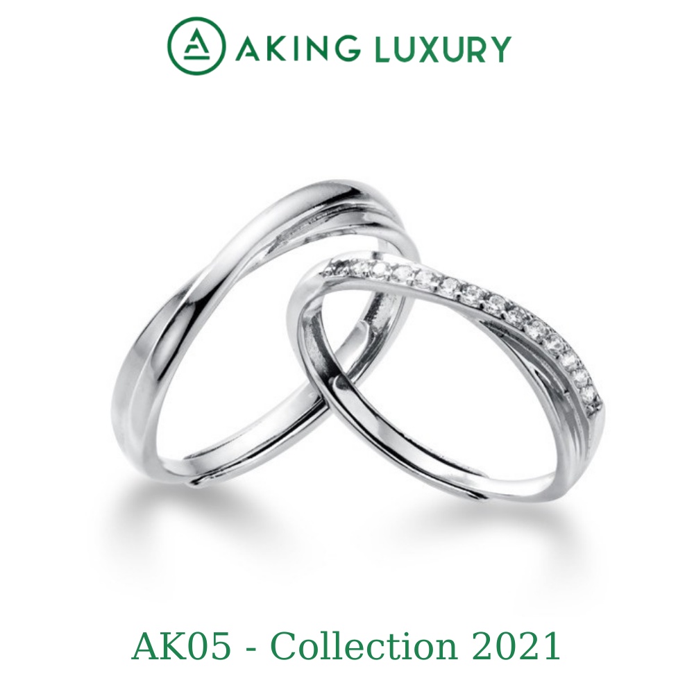 Nhẫn Đôi Aking Luxury Ak05 Cao Cấp, Nhẫn Bạc Nam Đơn Giản, Nhẫn Bạc Nữ Đính Đá Đẹp. Nhẫn Cặp Mới Nhất 2021