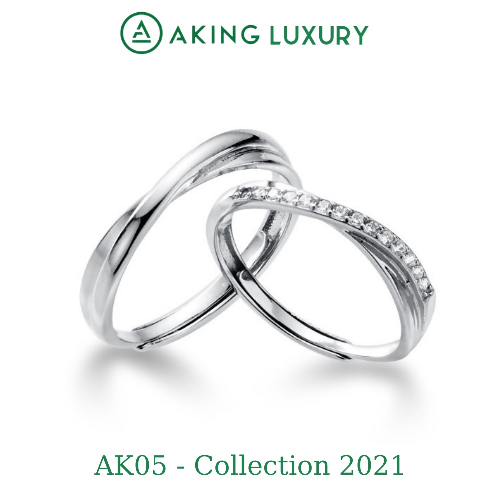 Nhẫn đôi AKING LUXURY AK05 cao cấp, nhẫn bạc nam đơn giản, nhẫn bạc nữ đính đá đẹp. Nhẫn cặp mới nhất 2021