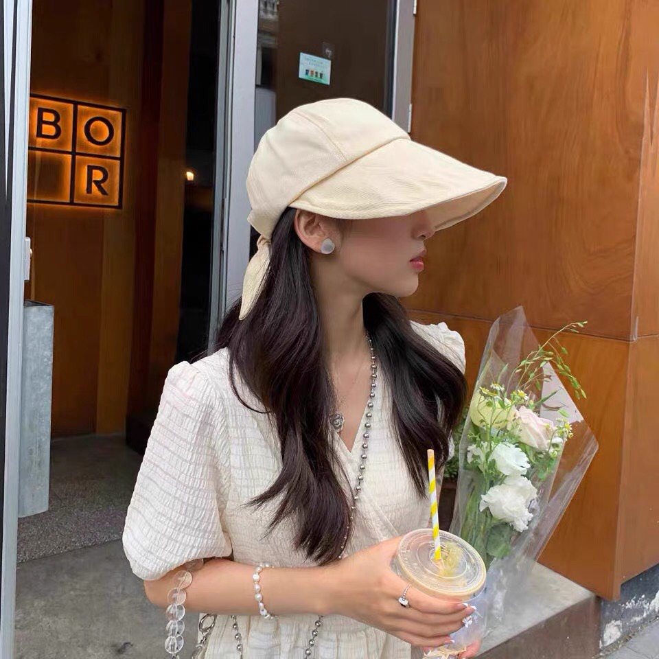 Mũ Nón Bucket Nửa Đầu Chống Nắng Hàn Quốc Lưỡi Trai Vải Mềm Uzzlang Phối Nơ Thời Trang Cho Nữ