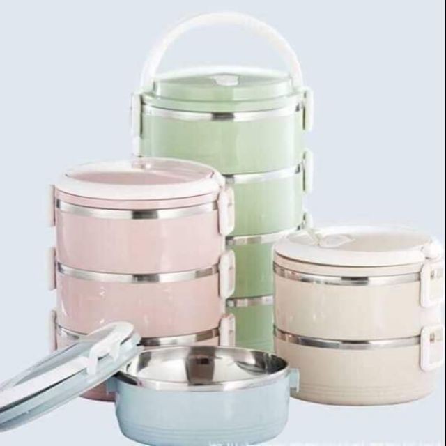 Hộp cơm giữ nhiệt 3 tầng ruột inox CỠ TO 15x15x20CM (BQ227)