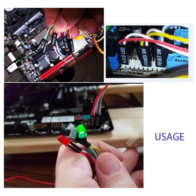 Bộ 2 Dây Cáp Công Tắc ATX Có 2 Đèn LED Xanh Lá / Đỏ / Xanh Lá 65cm Chuyên Dụng Cho Máy Tính