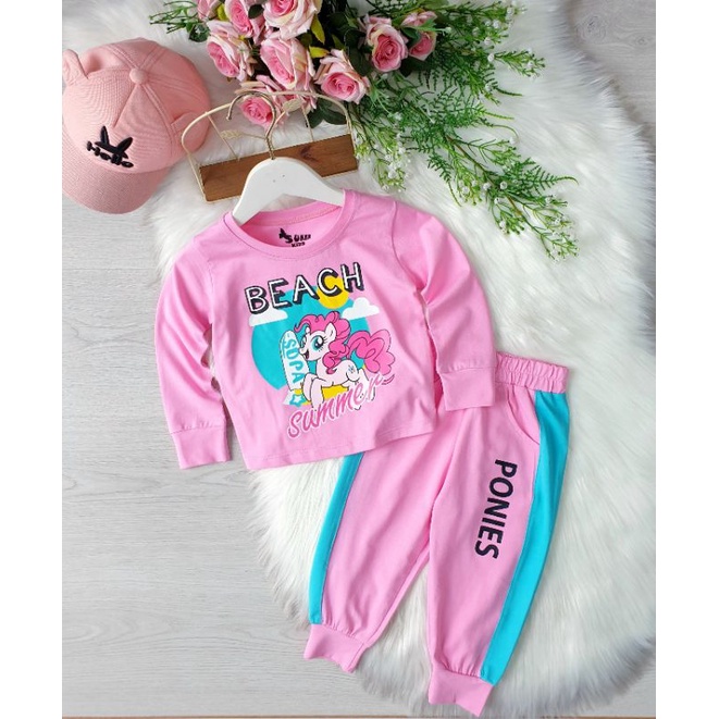 Bộ dài bé gái in pony thu đông cotton 4 chiều size 2-13 (10-35kg)