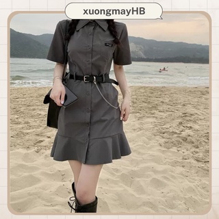 Đầm sơ mi đuôi cá HB màu xám, đủ size D052