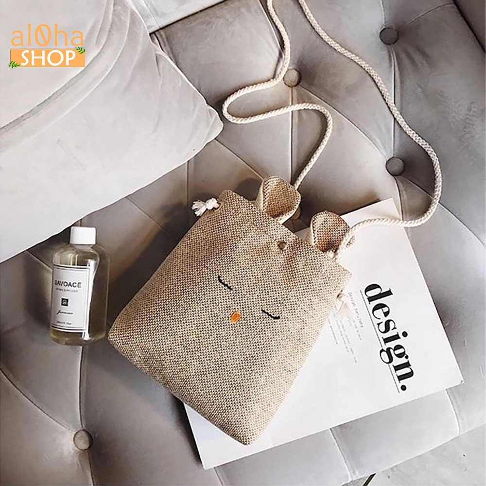 Túi đeo chéo Ulzzang vải bố canvas T003 nữ tai thỏ mềm, đẹp phong cách trẻ trung, cá tính - al0ha Shop