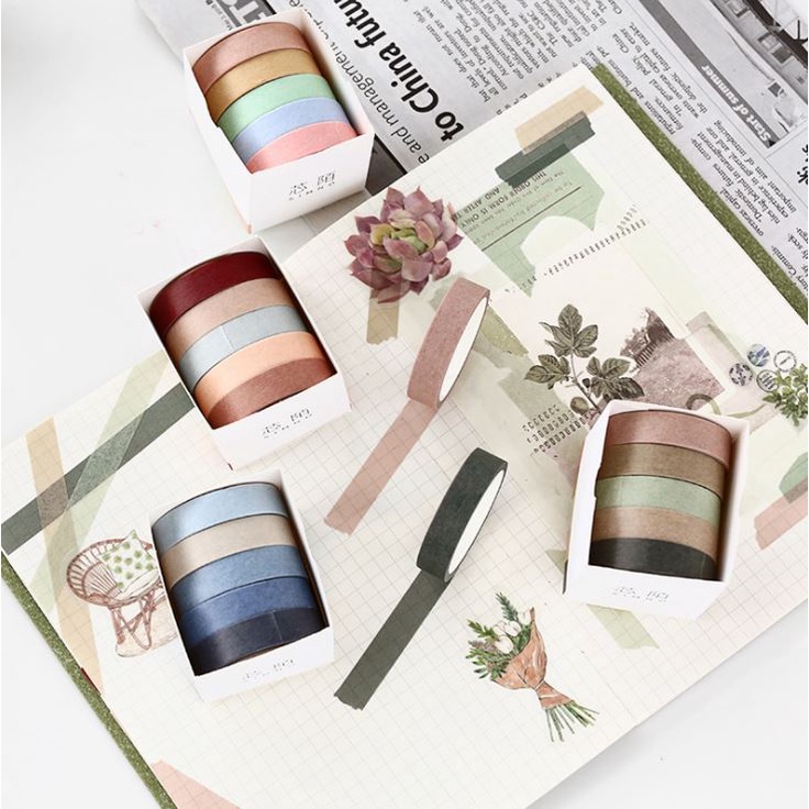 Bộ 5 Cuộn Băng Dính Washi Flowertree Dùng Để Trang Trí E135
