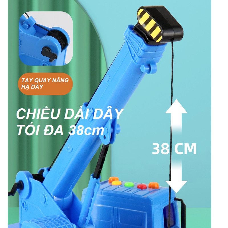 Xe cẩu móc mini đồ chơi trẻ em mô hình xe ô tô có âm thanh và đèn nâng hạ và kéo dài cần móc