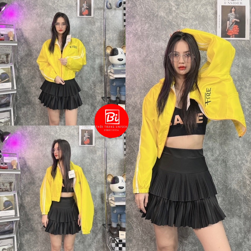 Áo Khoác Dù Nữ 2 Lớp Cổ Trụ Dáng Lửng Tay Cánh Dơi Phồng Form Rộng_Chất dù Miro Xịn Mang Mát Thoải Mái Không Bí Hơi_AK75