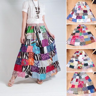 Chân váy xô ghép,chắp vá màu sắc độc đáo ib hoa văn