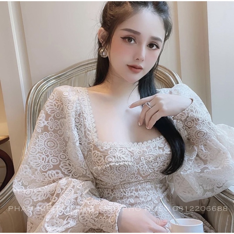 Đầm ren tay phồng cúp dự tiệc Jessi