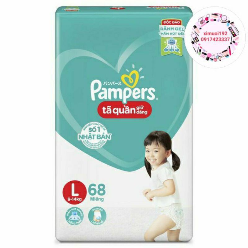 Tã quần giữ dáng pampers L68 XL62 XXL56 miếng