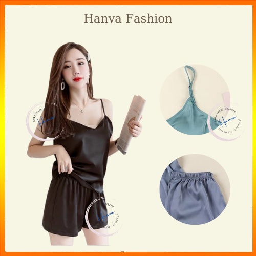 Đồ Ngủ Nữ Pijama Hai Dây Chất Lụa Mềm Mịn Mặc Ở Nhà Sang Chảnh Thoải Mái Hanva
