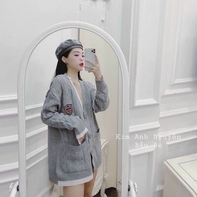 Áo Cadigan Xám túi fom rộng Quảng châu hàng đẹp