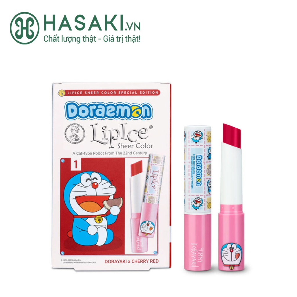 Son Dưỡng Có Màu Doraemon x LipIce Đỏ Cherry Doraemon x LipIce Sheer Color Dorayaki X Cherry Red 2.4g