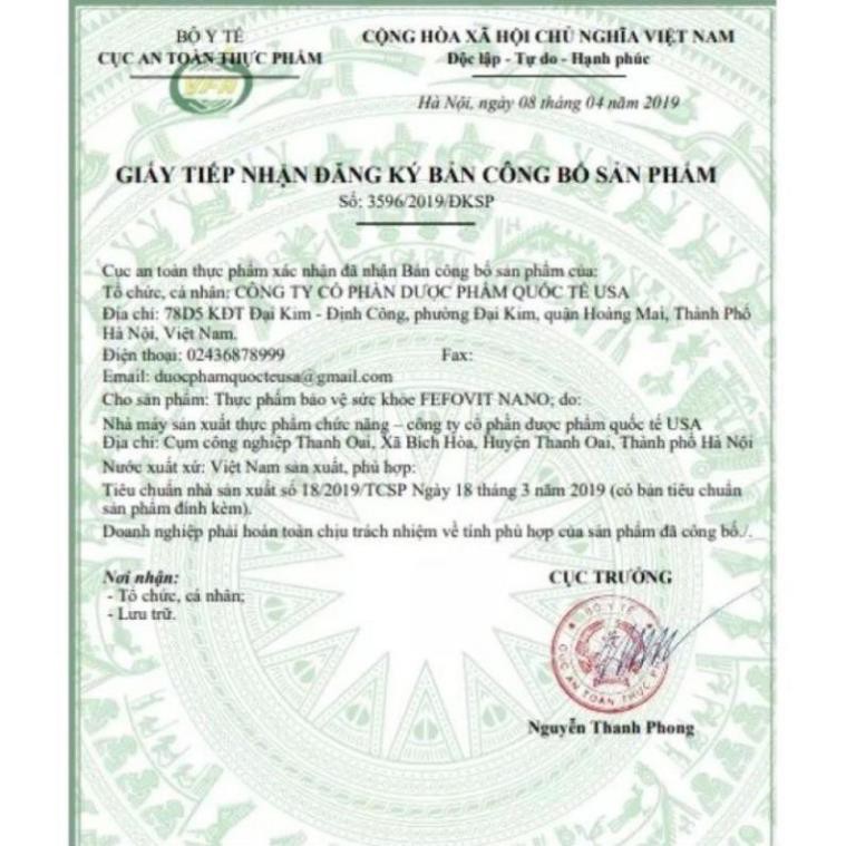 Viên uống Fefovit Nano Bổ Sung Sắt, Tăng Cường Lưu Thông Máu Cho Phụ Nữ Mang Thai Hộp 100 viên