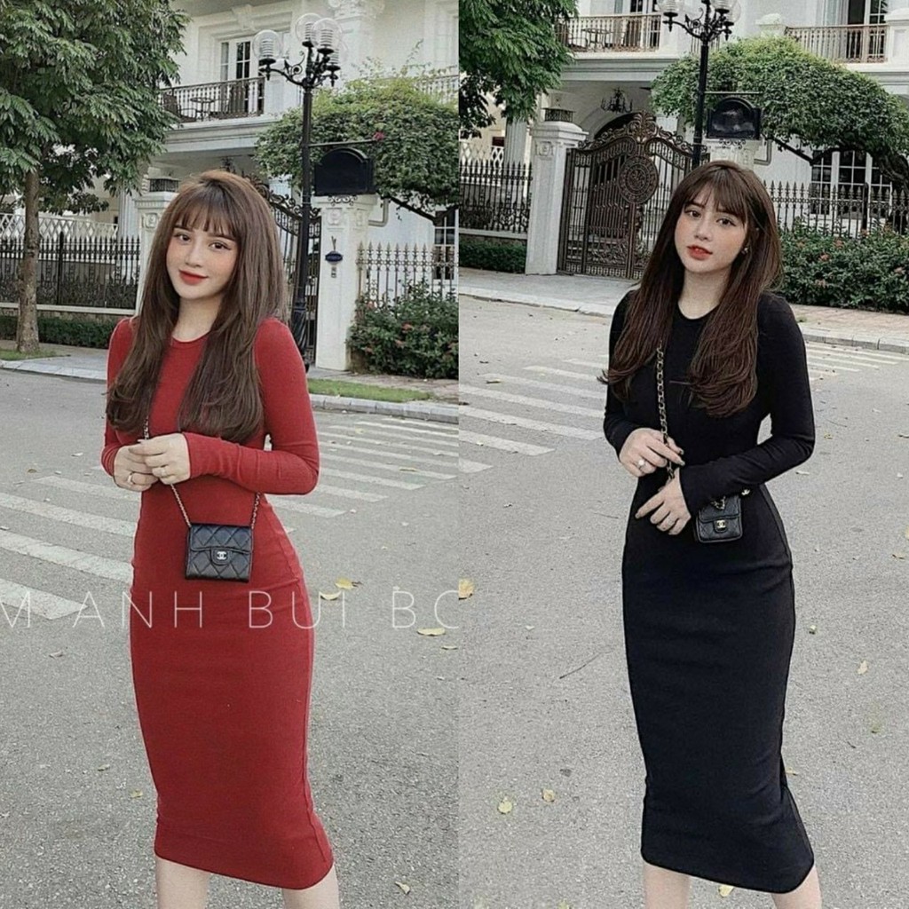 Đầm Body Tay Dài Cổ Tròn Chất Thun Gân Thích Hợp Mặc Đi Tiệc Đi Làm Đi Chơi Phù Hợp Với Mọi Phong Cách