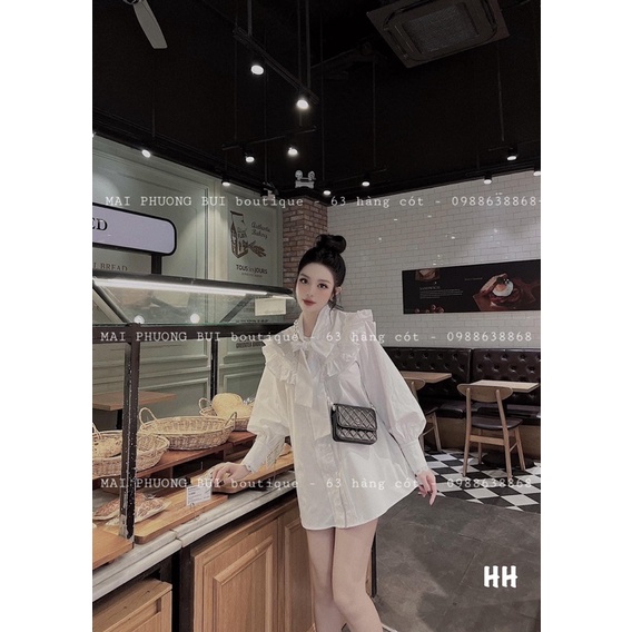 Áo sơ mi nữ trắng giả váy dáng giấu quần siêu đẹp. Size S M