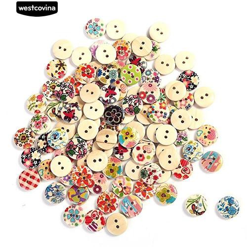 Set 100 nút hình tròn họa tiết đa dạng tự làm may vá thủ công tiện dụng