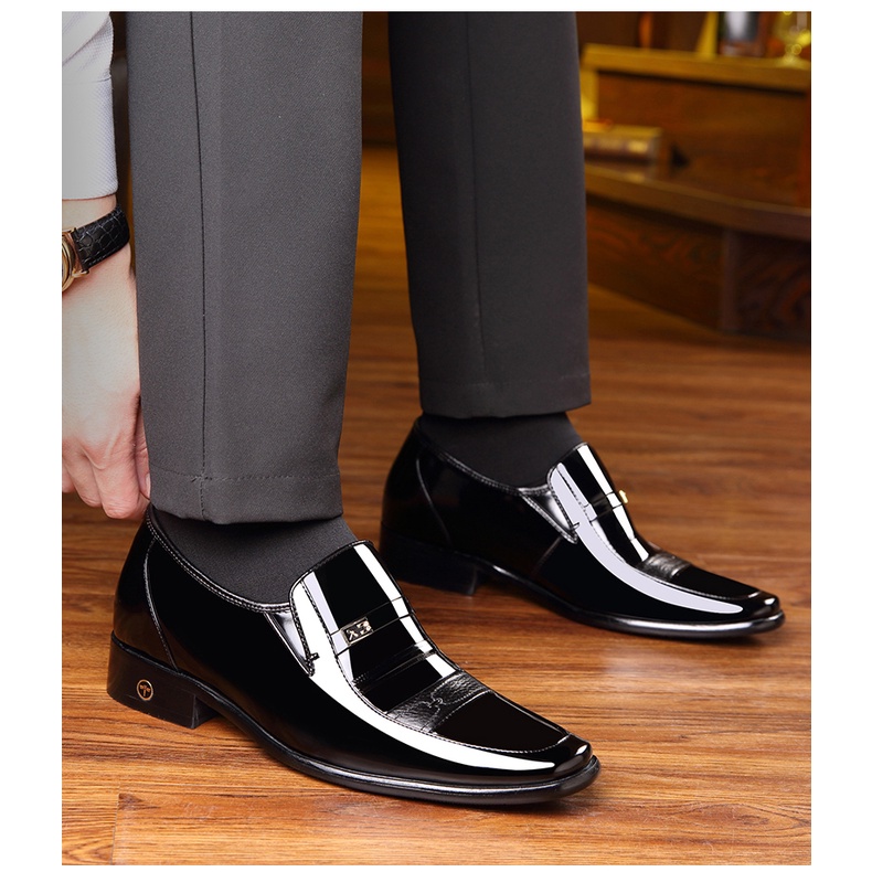 Giày nam reehemes da bò tăng chiều cao 6cm - Màu đen sang trọng  cao cấp - RH08