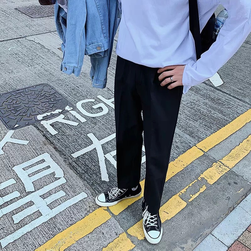 【28-34 waistline】Men's straight cut Korean fashion trend all-matching hang-sense casual black suit pants for men wide leg ankle pants formal pants mens slacks