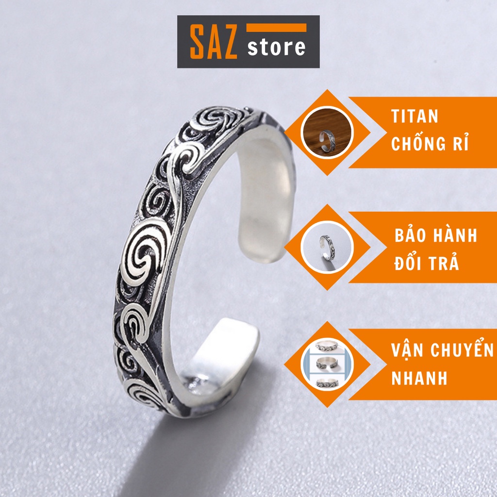 Nhẫn nam nữ SAZ họa tiết mây sóng cố trang màu bạc thời trang chất Titan đẹp không gỉ - Nhẫn Vân mây