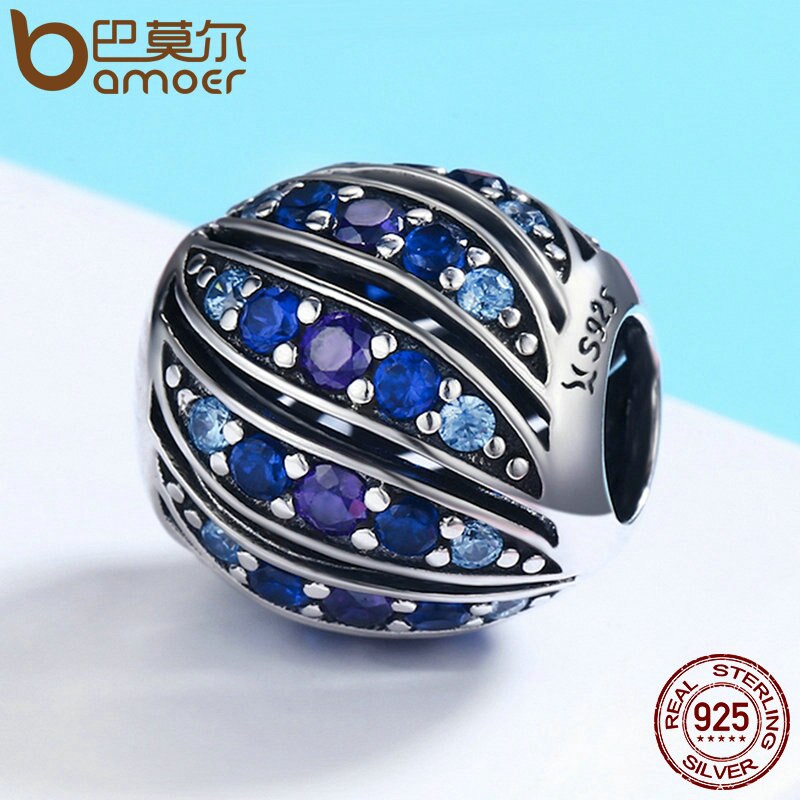 BAMOER Hạt Charm Hình Lông Công Bằng Bạc 925 Dùng Làm Trang Sức DIY SCC472