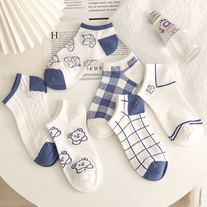 Tất cổ ngắn phong cách Hàn Quốc, set 5 đôi tất vớ chất liệu cotton co giãn bốn chiều - Cherry Shop