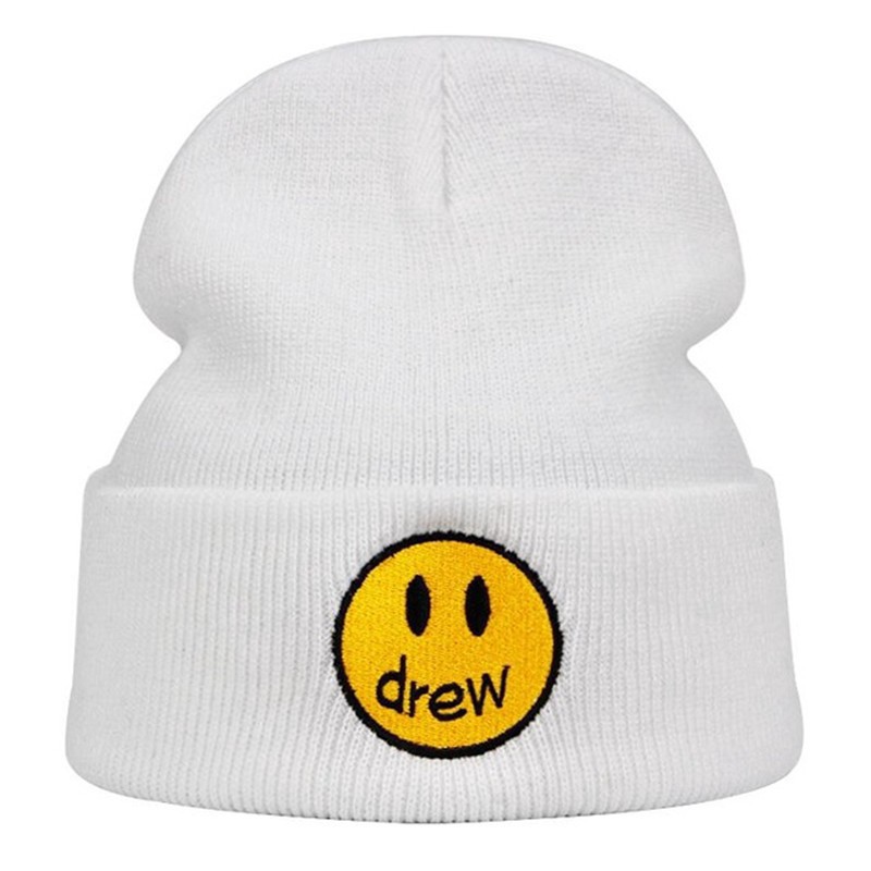 Mũ trùm đầu dệt kim họa tiết mặt cười phong cách Justin Bieber