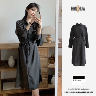 Đầm Midi Tay Dài Cài Nút Thời Trang Mùa Thu Phong Cách Hàn Quốc Cho Nữ